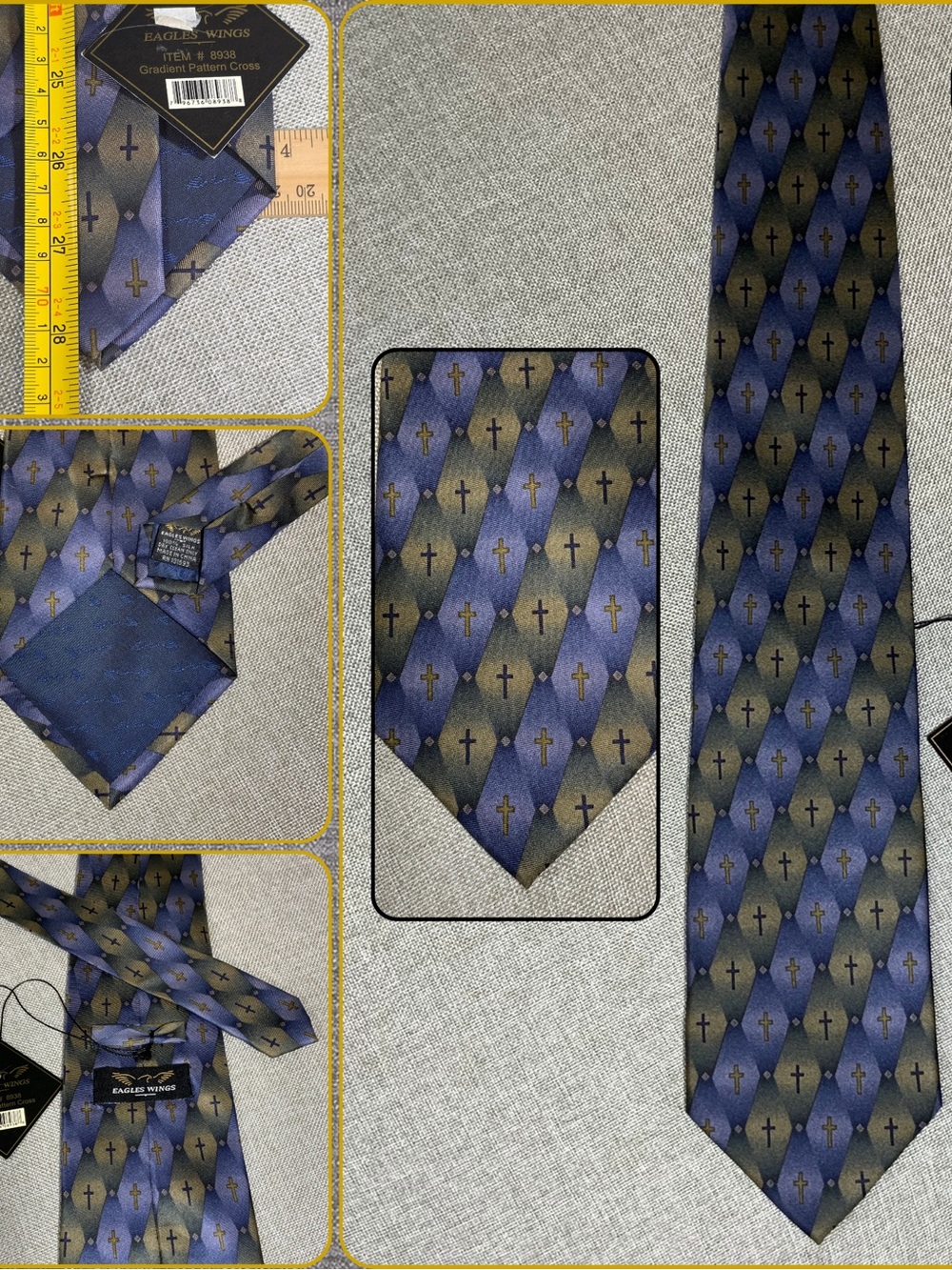 Eagles Wings Silk Tie NWT Blue Olive Cross Pattern